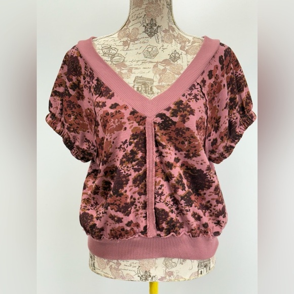 PILCRO Muted Pink floral print double-V top size S - Picture 4 of 15